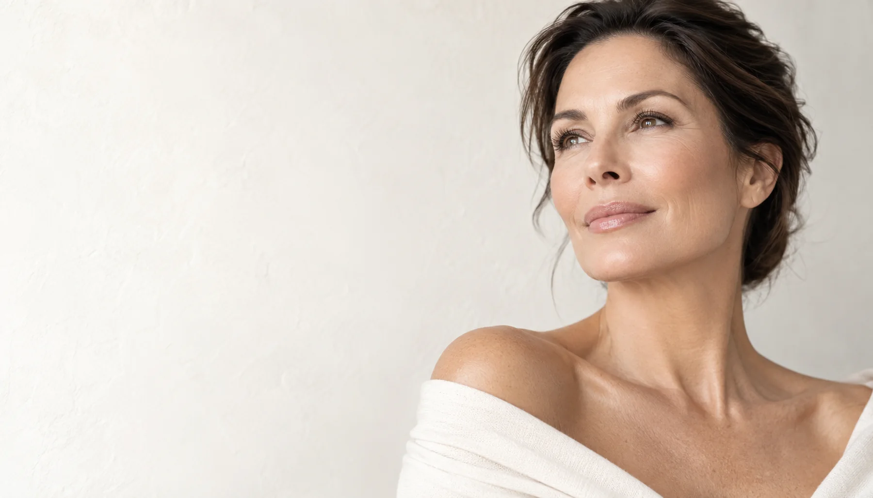 Editorial portrait of a mature woman with a polished, natural appearance